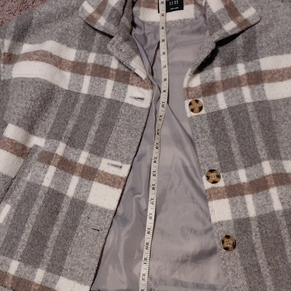 Cotton On Women's Plaid Pea Coat - Gray and Brown - Picture 3 of 5